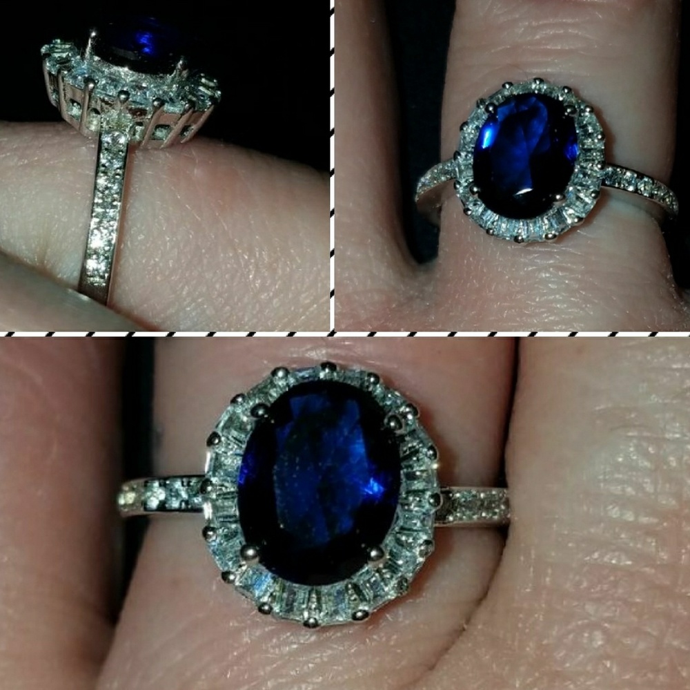 .925 Sterling Silver blue sapphire  diamond